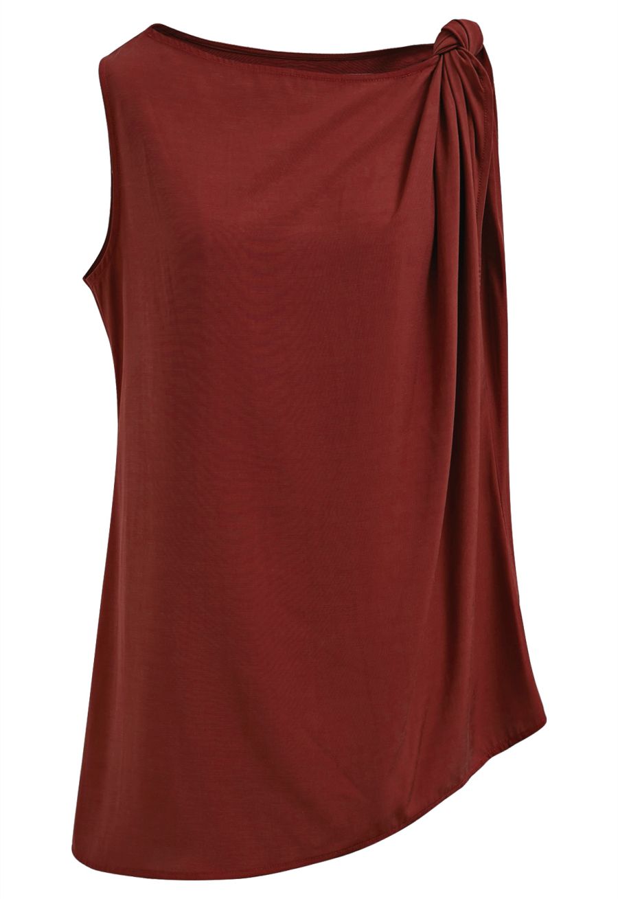 Knot Shoulder Longline Sleeveless Top in Red