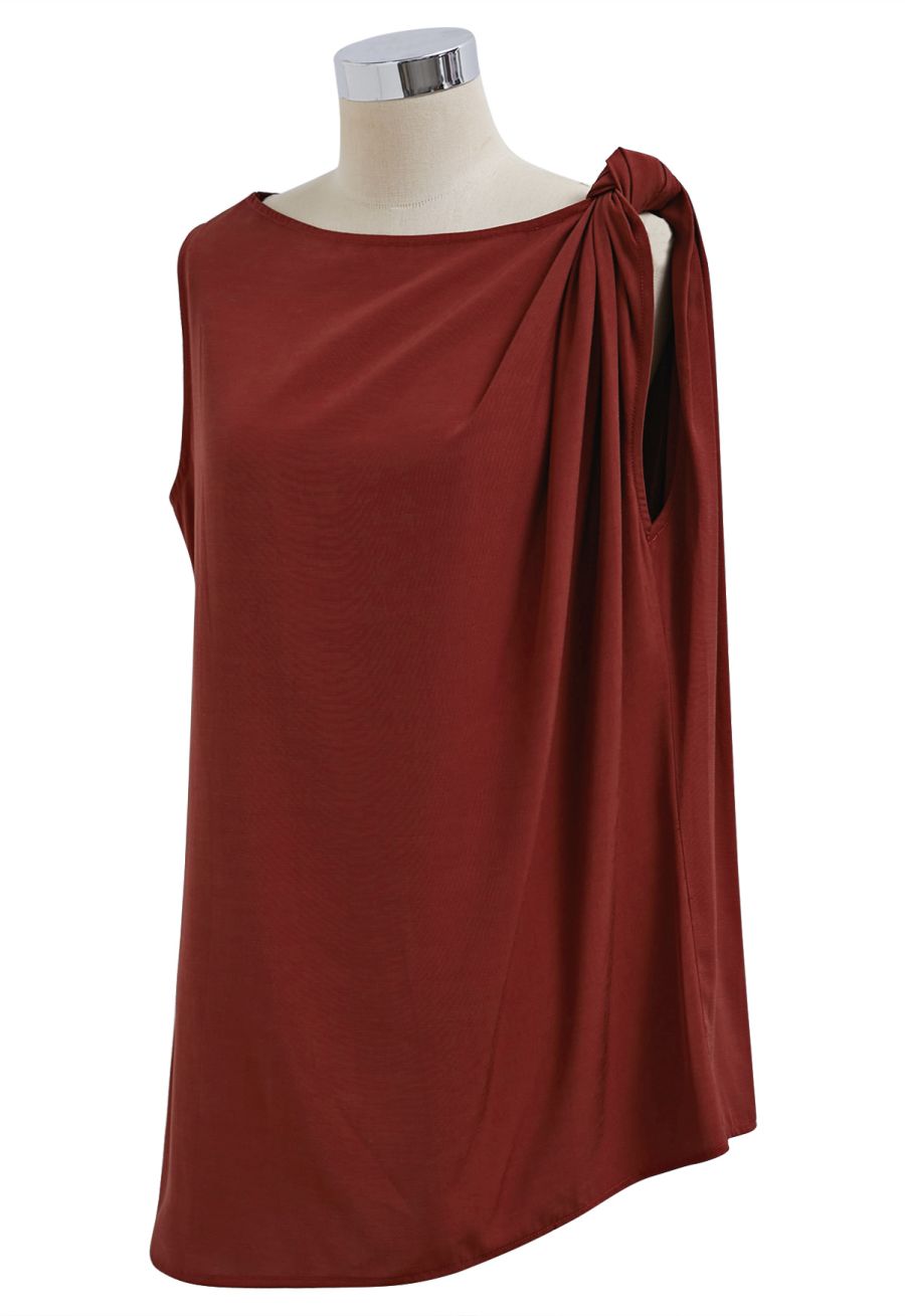 Knot Shoulder Longline Sleeveless Top in Red