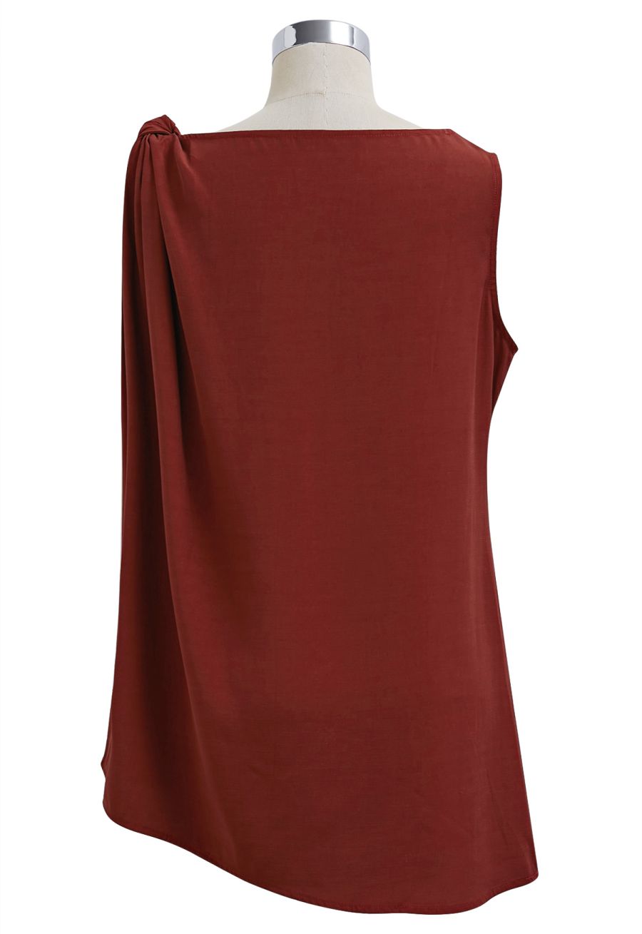 Knot Shoulder Longline Sleeveless Top in Red