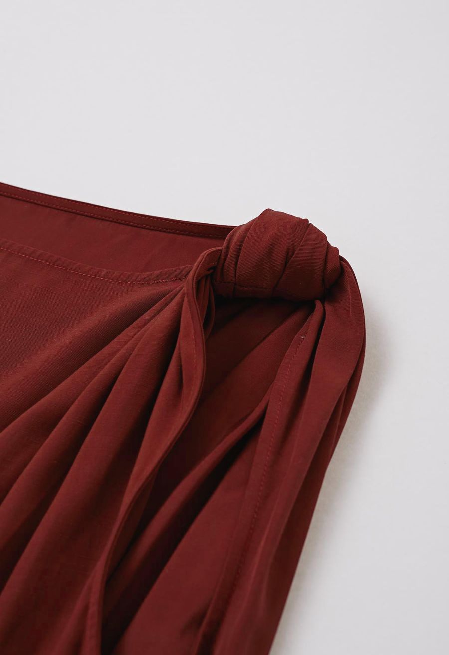 Knot Shoulder Longline Sleeveless Top in Red