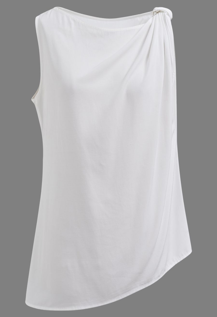 Knot Shoulder Longline Sleeveless Top in White