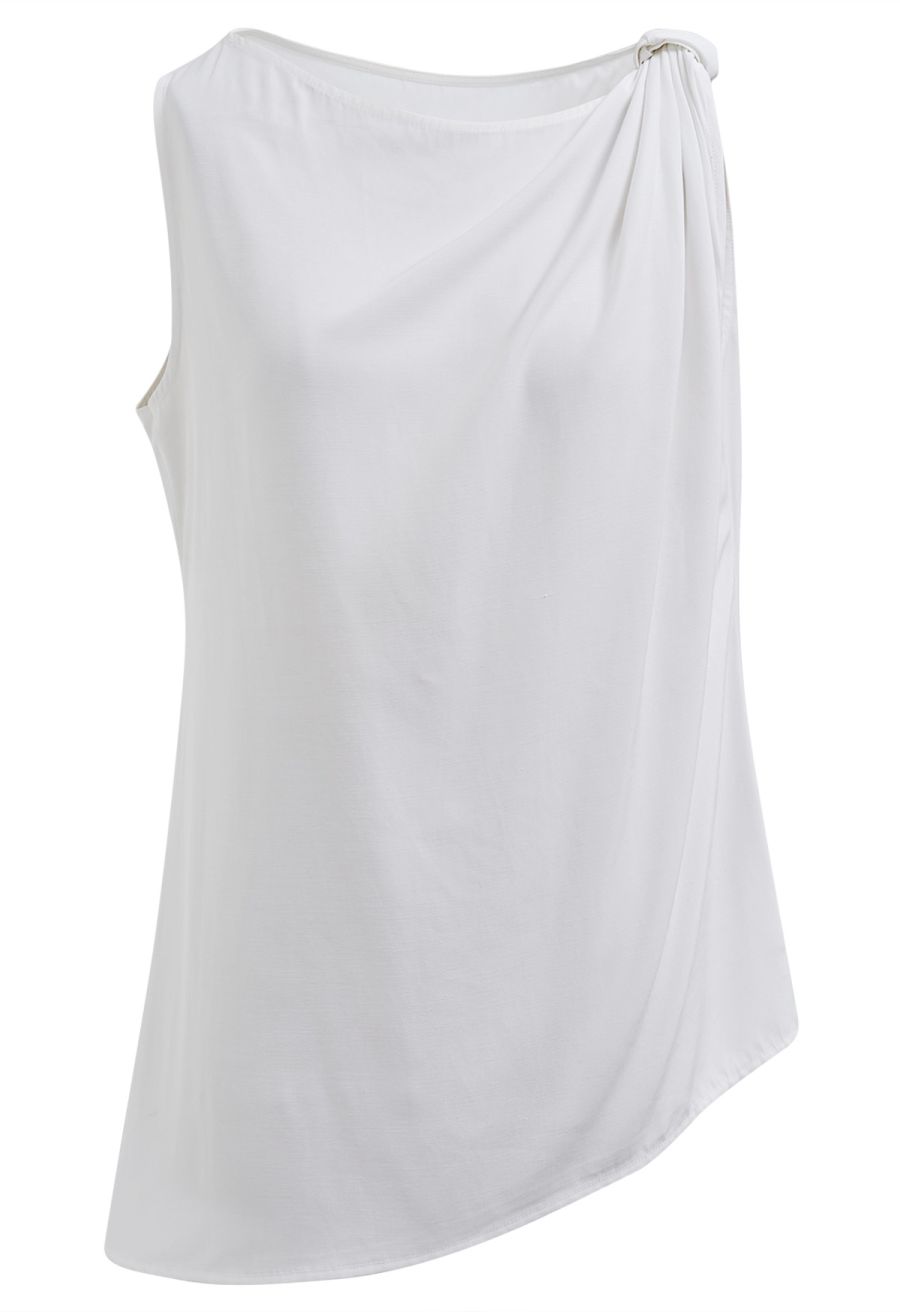 Knot Shoulder Longline Sleeveless Top in White