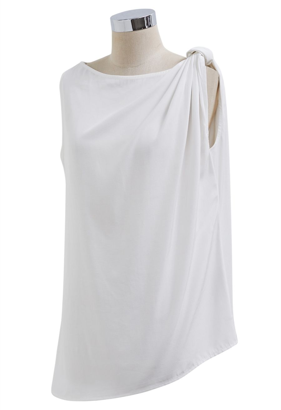 Knot Shoulder Longline Sleeveless Top in White