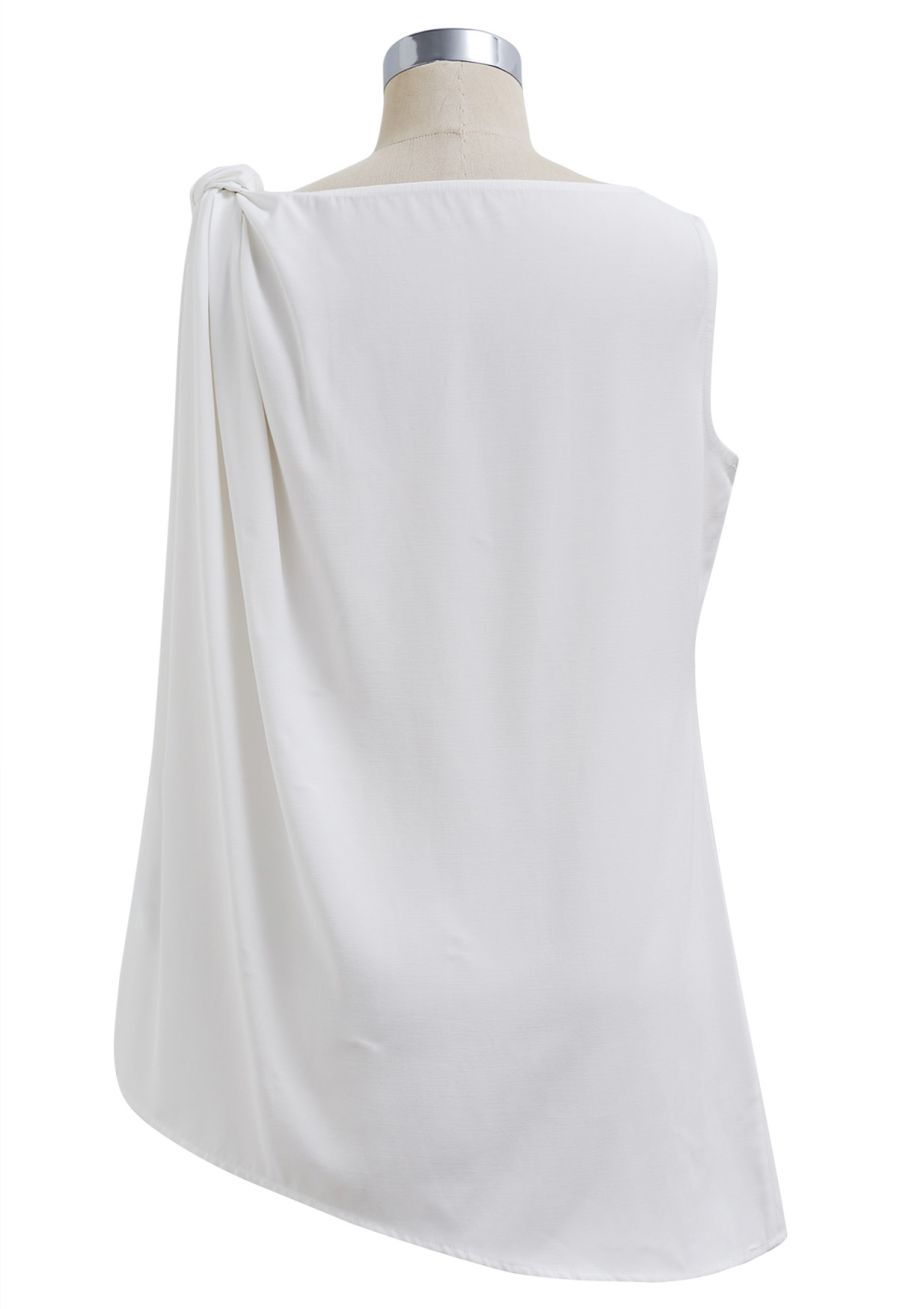 Knot Shoulder Longline Sleeveless Top in White