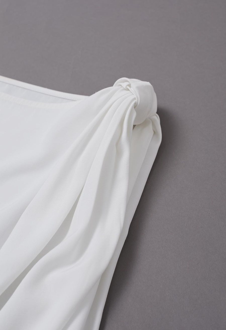 Knot Shoulder Longline Sleeveless Top in White