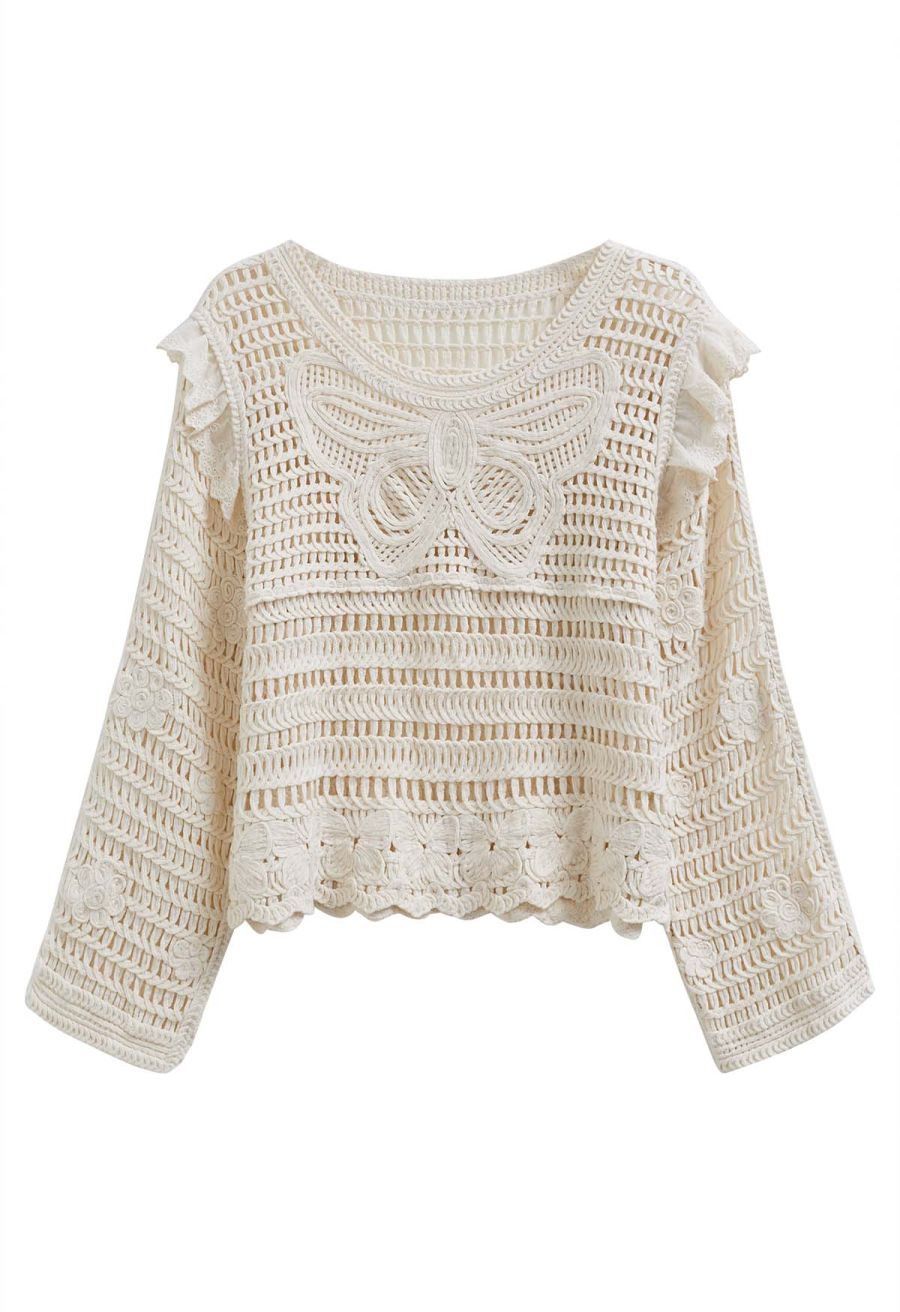 Butterfly Open-Knit Crochet Cotton Top
