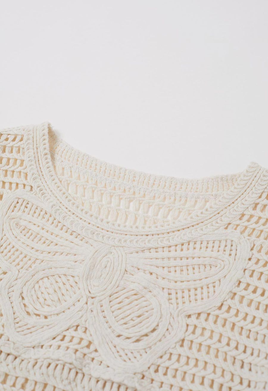 Butterfly Open-Knit Crochet Cotton Top