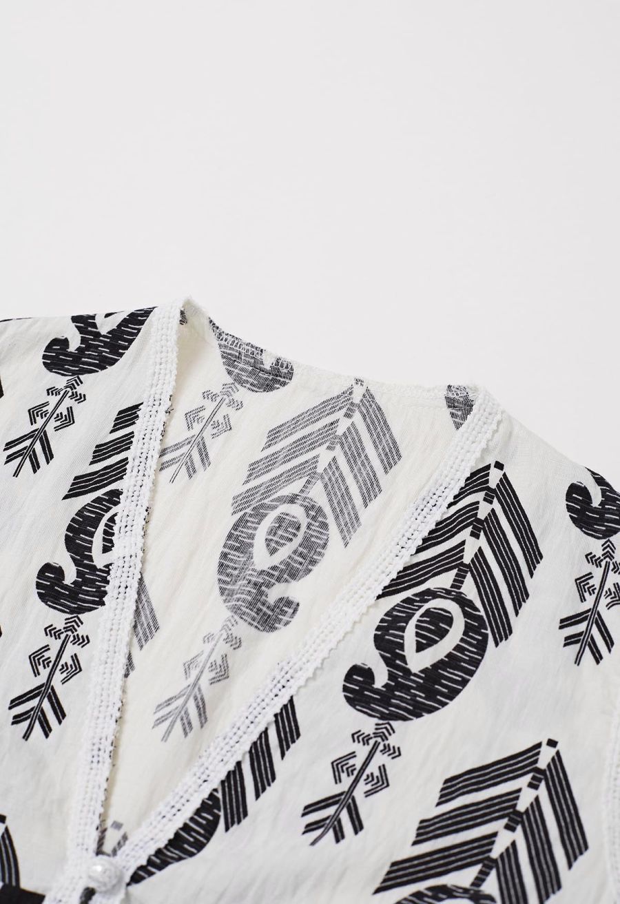 Tapework Lace Paisley Printed Sleeveless Top and Pants Set in White