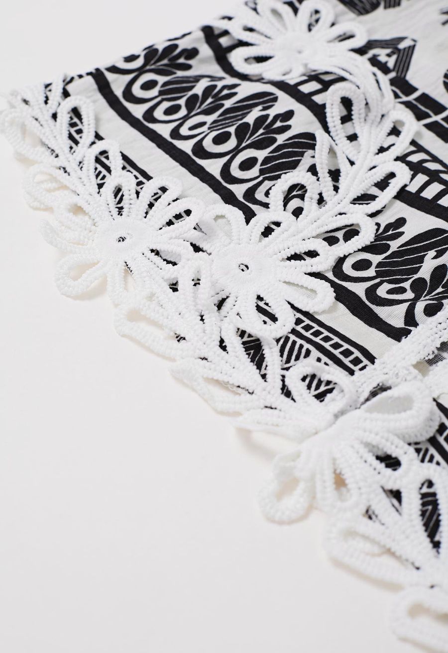 Tapework Lace Paisley Printed Sleeveless Top and Pants Set in White