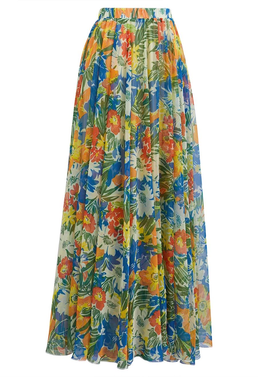 Jungle Blue Chiffon Maxi Skirt
