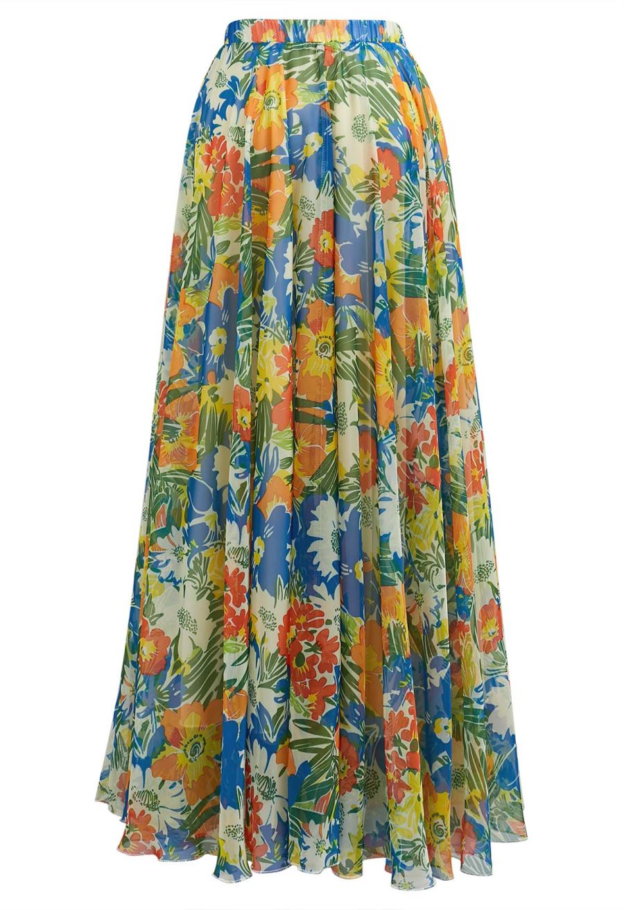 Jungle Blue Chiffon Maxi Skirt