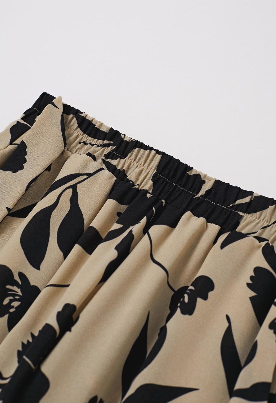 Inky Floral Bowknot Waist Pants