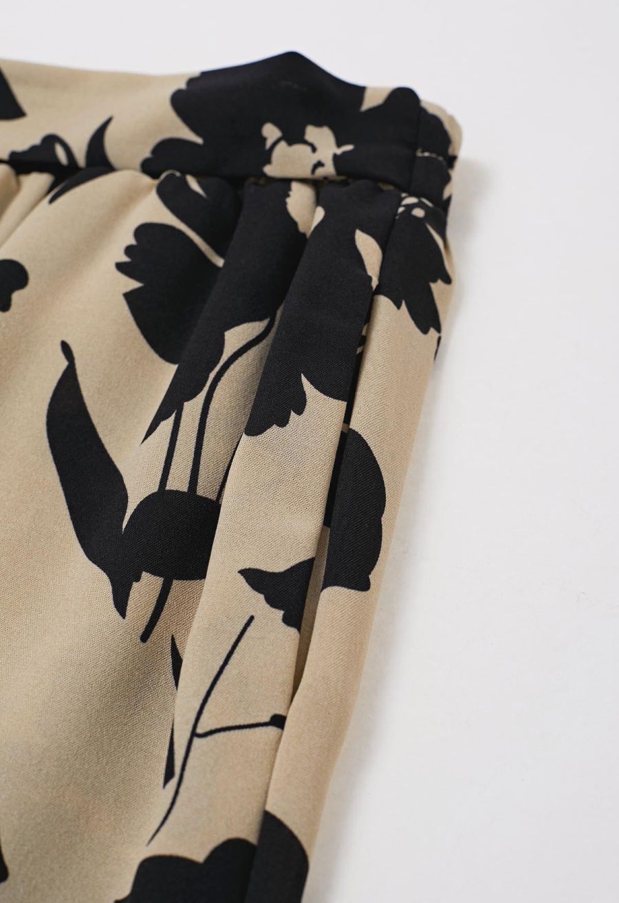 Inky Floral Bowknot Waist Pants