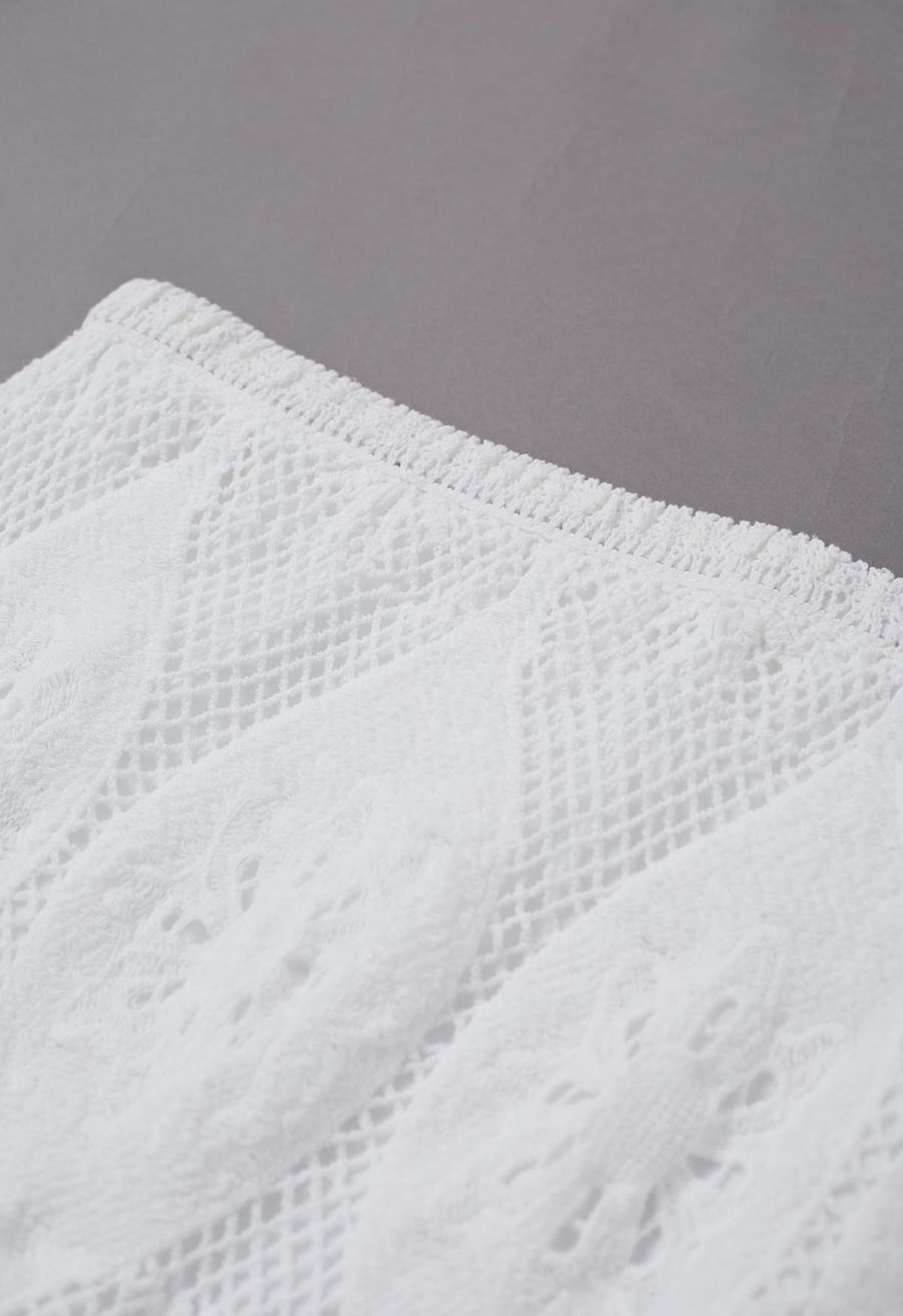Bohemia Open-Knit Crochet Cotton Maxi Skirt in White