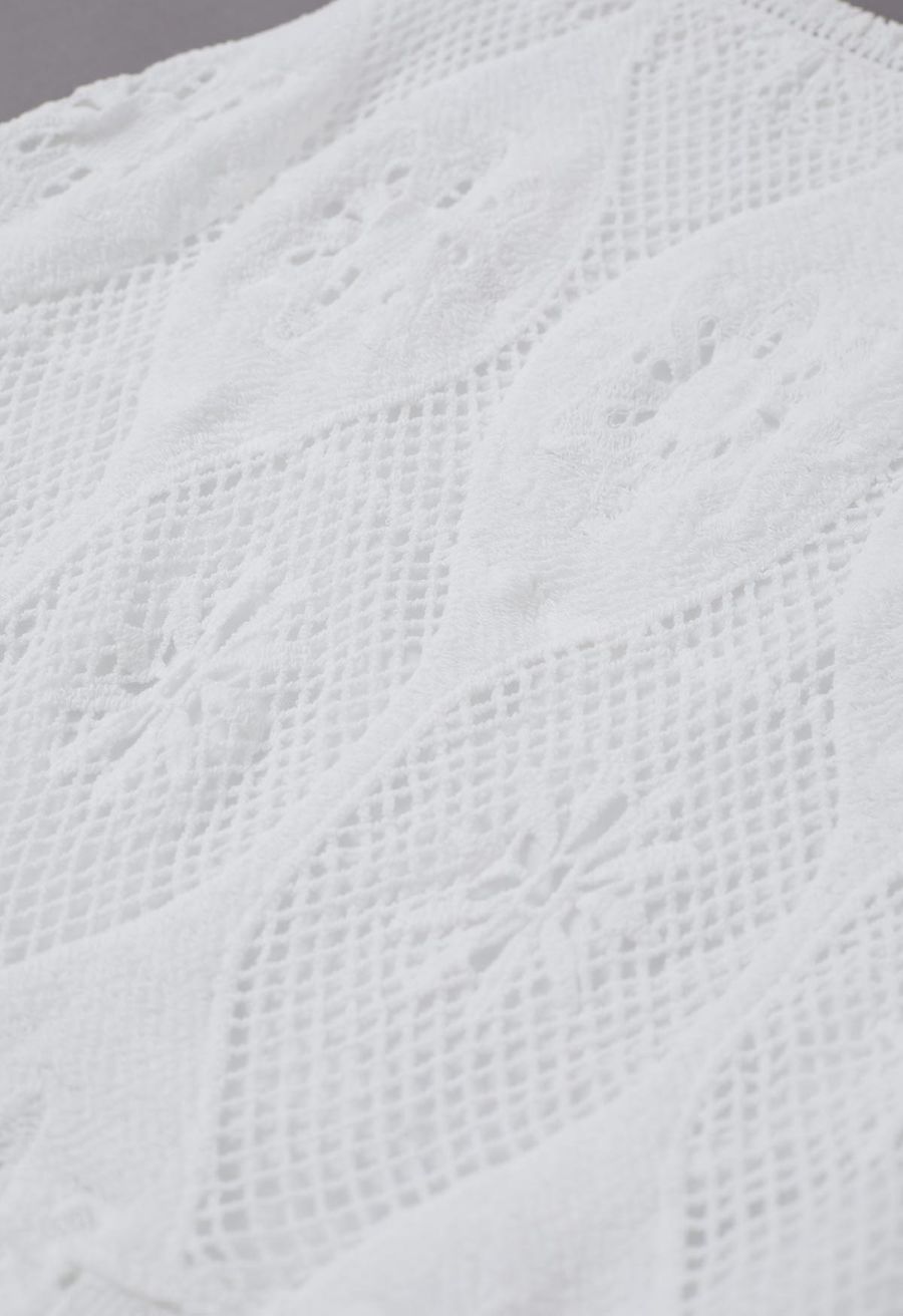 Bohemia Open-Knit Crochet Cotton Maxi Skirt in White