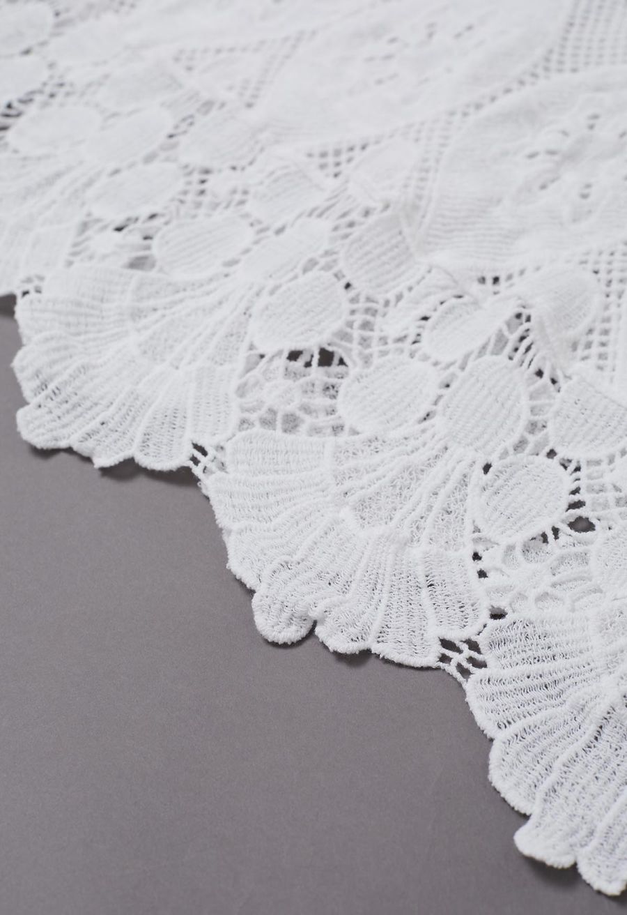 Bohemia Open-Knit Crochet Cotton Maxi Skirt in White