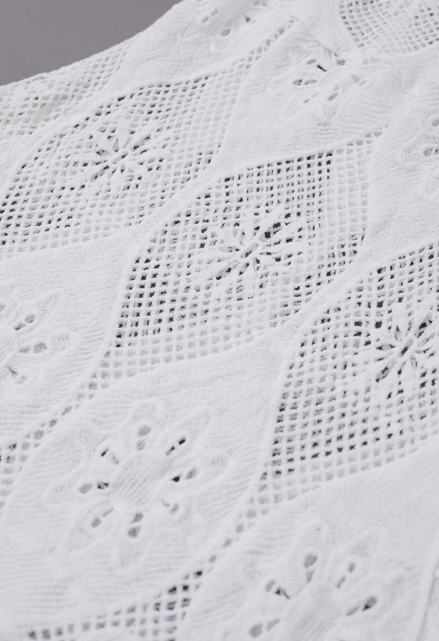Bohemia Open-Knit Crochet Cotton Maxi Skirt in White