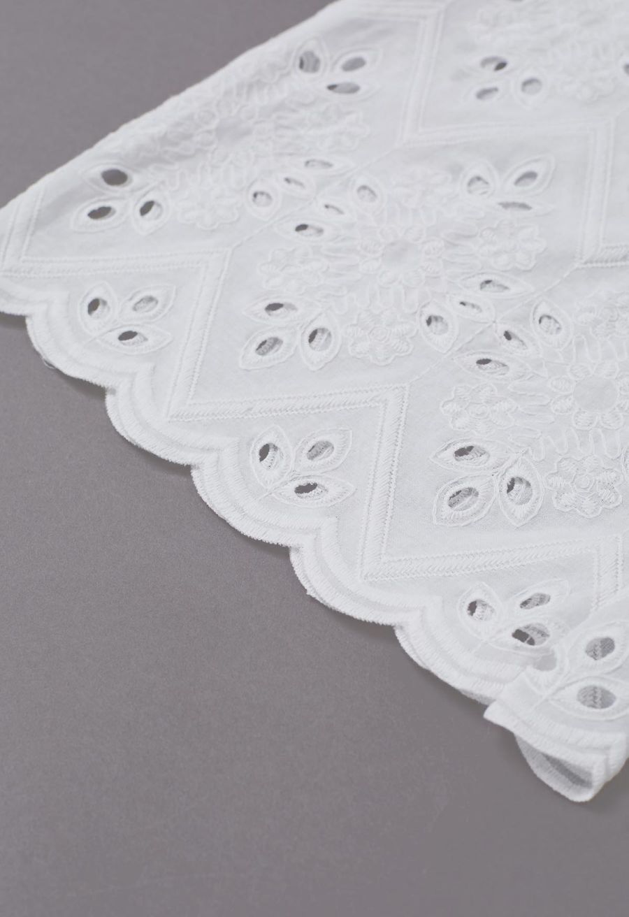 Tile Embroidered Eyelet Cotton Pants in White