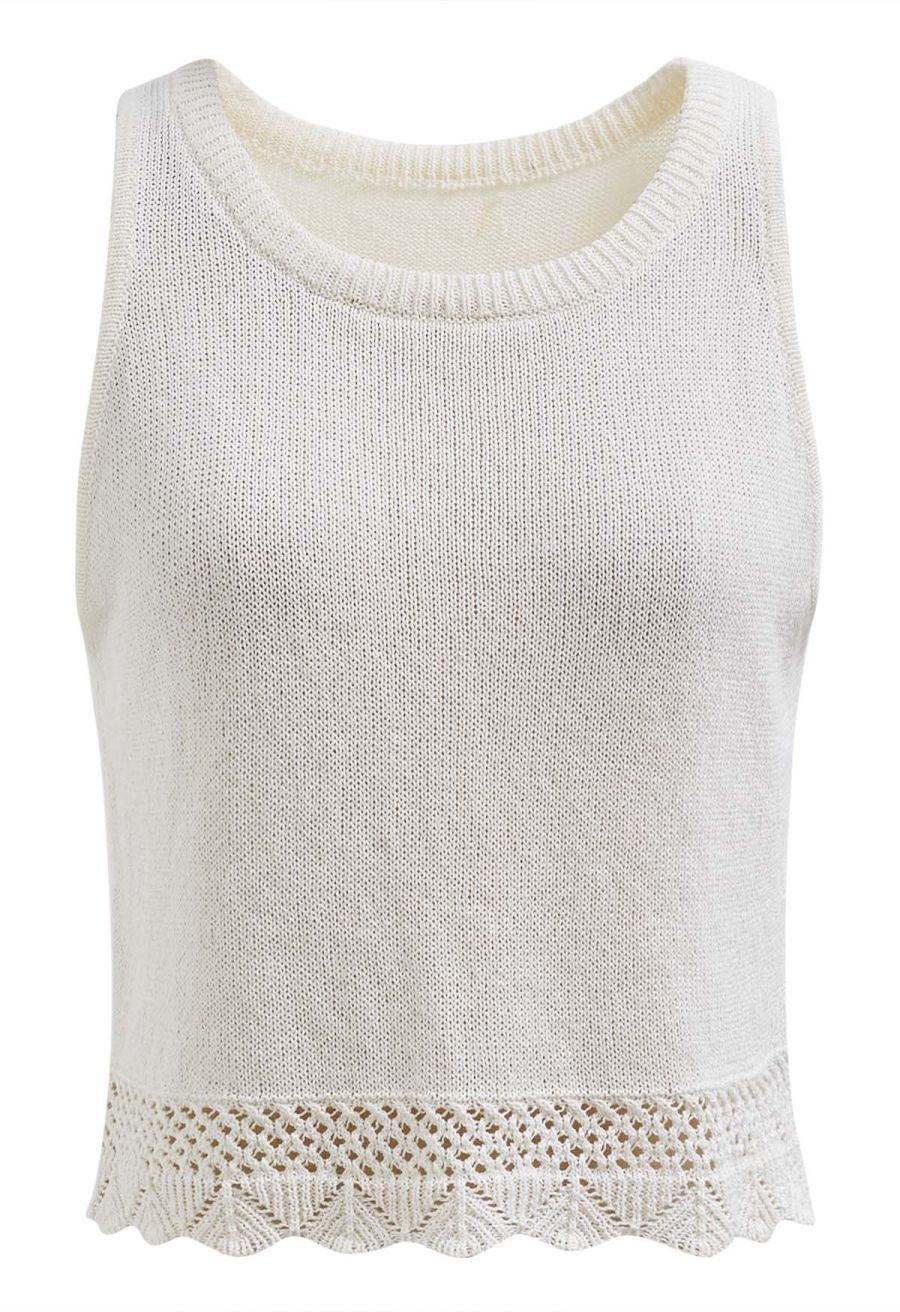 Crew Neck Sleeveless Cotton Crop Top in Ivory
