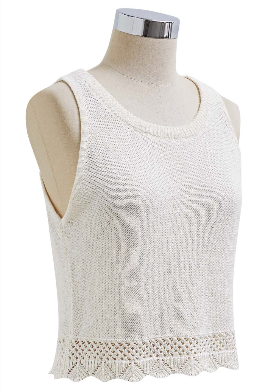 Crew Neck Sleeveless Cotton Crop Top in Ivory
