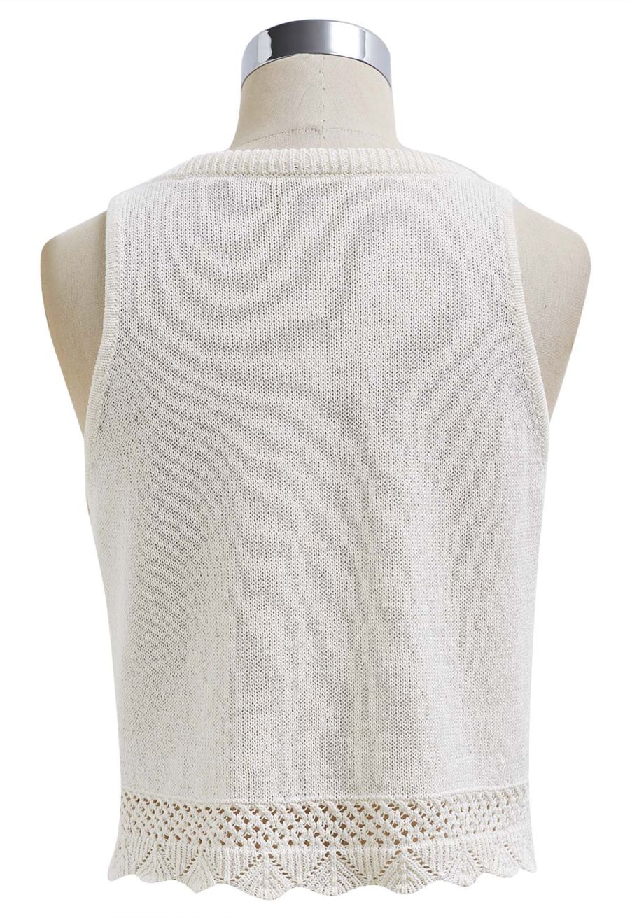 Crew Neck Sleeveless Cotton Crop Top in Ivory