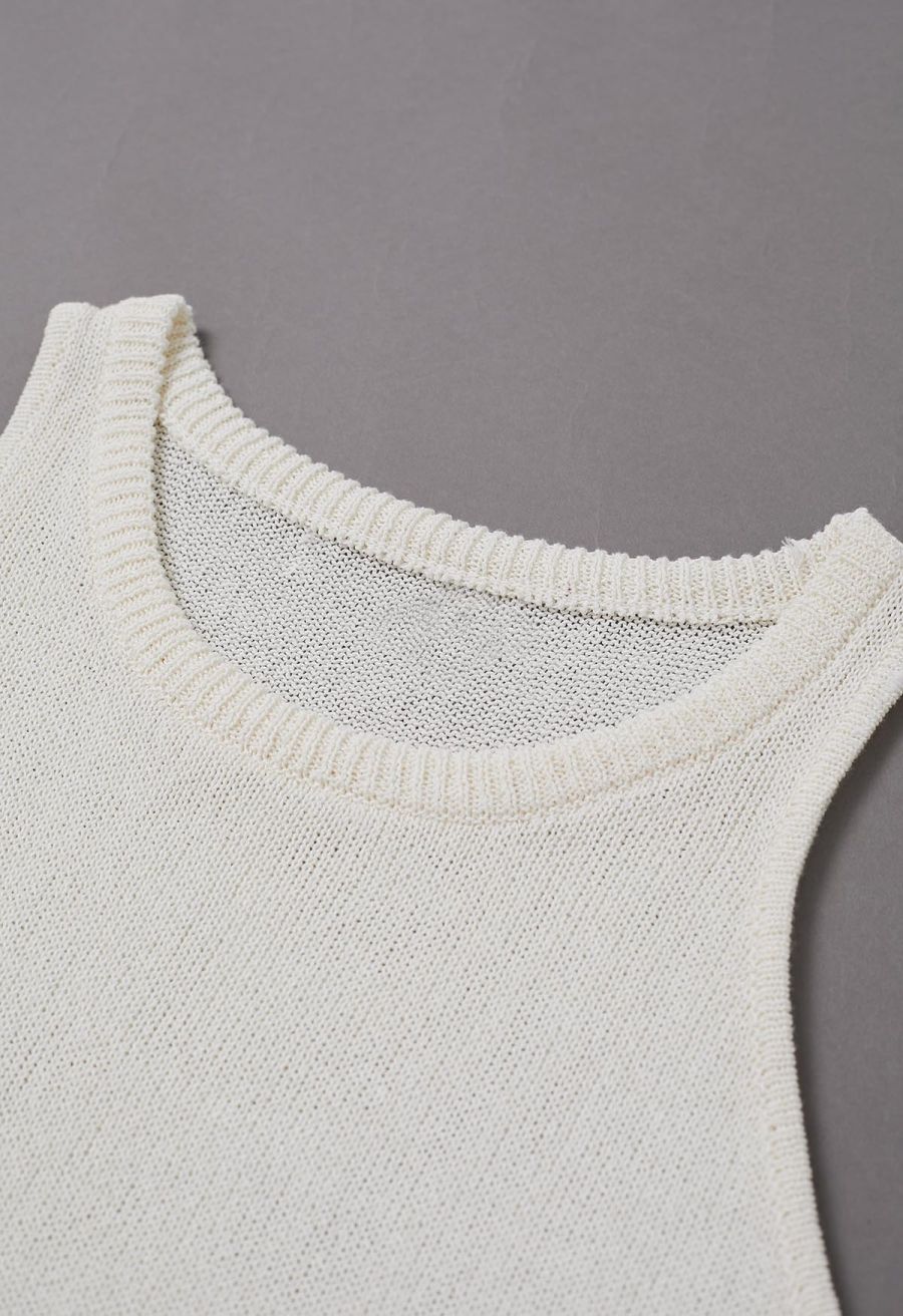 Crew Neck Sleeveless Cotton Crop Top in Ivory
