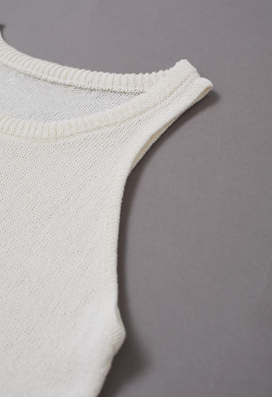 Crew Neck Sleeveless Cotton Crop Top in Ivory
