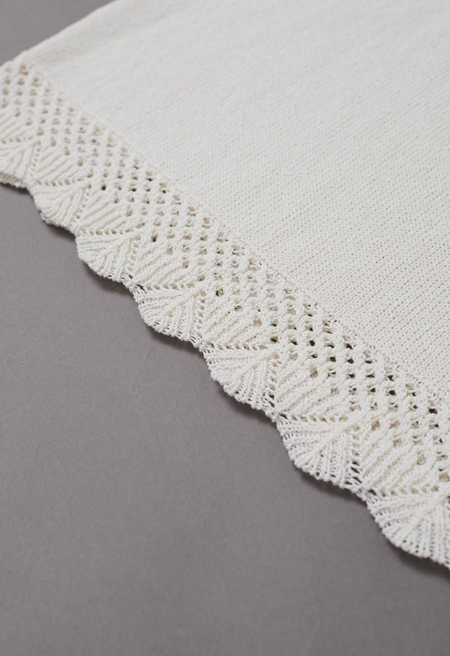 Crew Neck Sleeveless Cotton Crop Top in Ivory