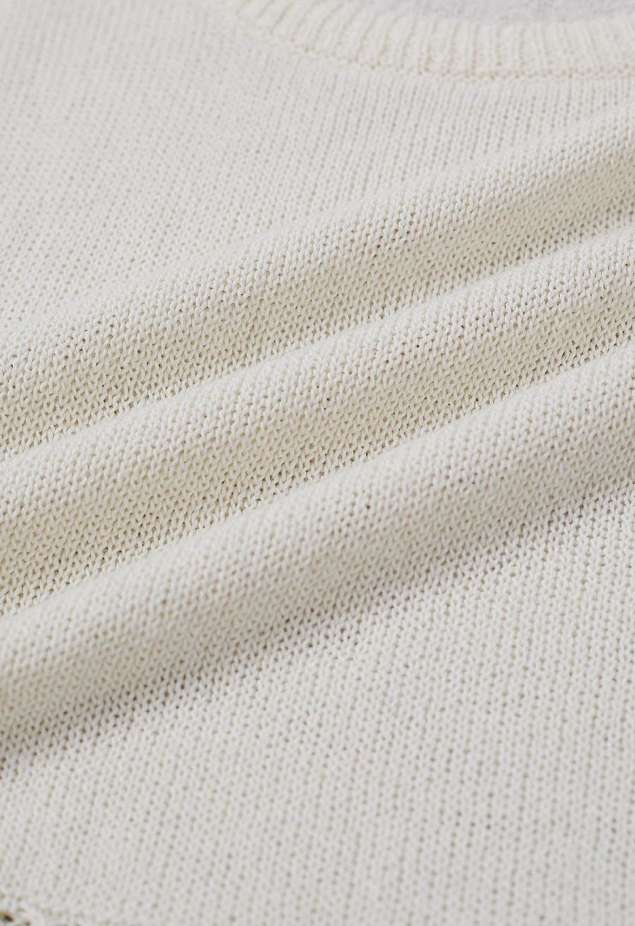 Crew Neck Sleeveless Cotton Crop Top in Ivory