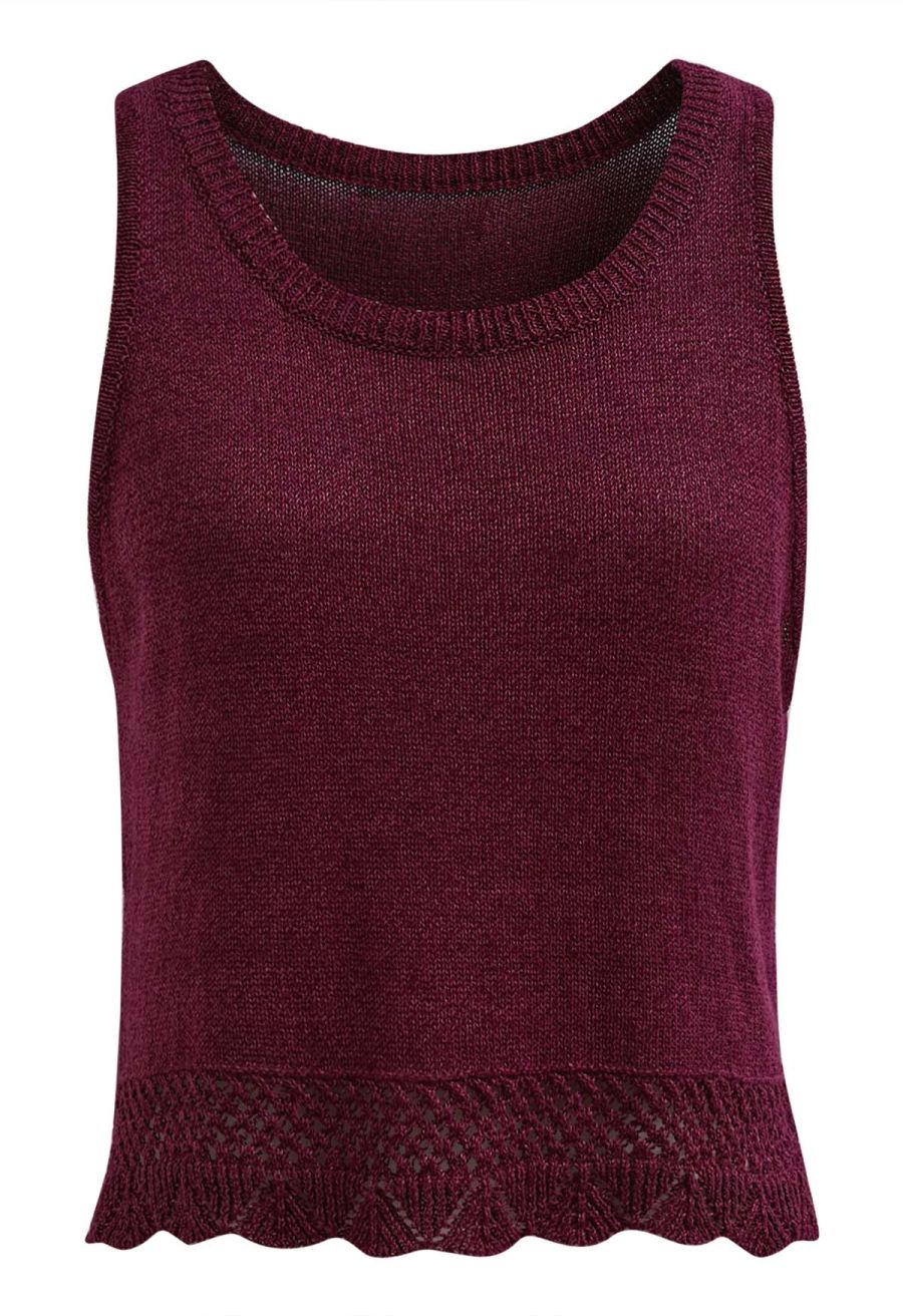 Crew Neck Sleeveless Cotton Crop Top in Berry