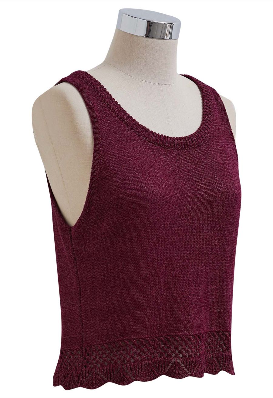 Crew Neck Sleeveless Cotton Crop Top in Berry