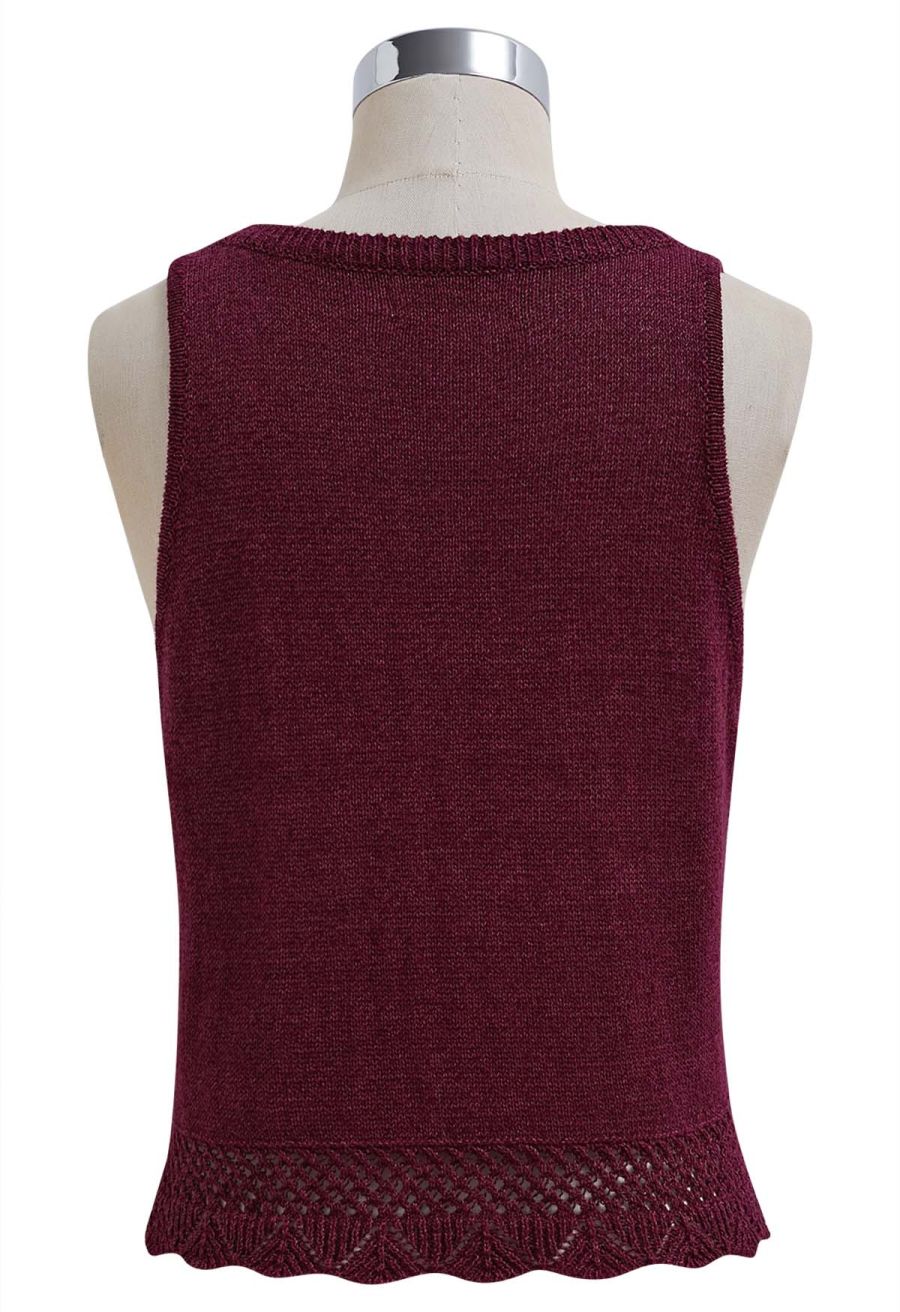 Crew Neck Sleeveless Cotton Crop Top in Berry