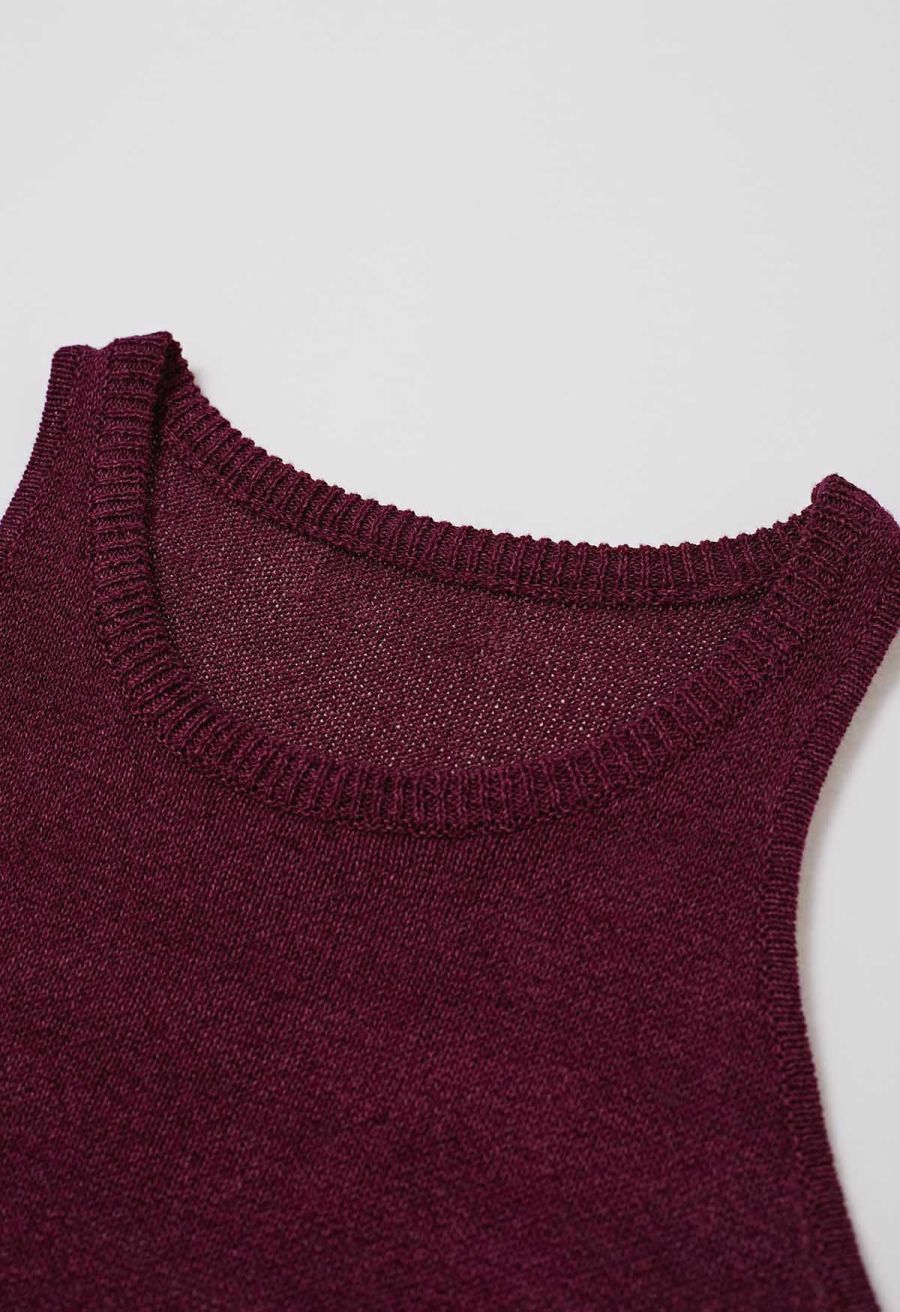 Crew Neck Sleeveless Cotton Crop Top in Berry