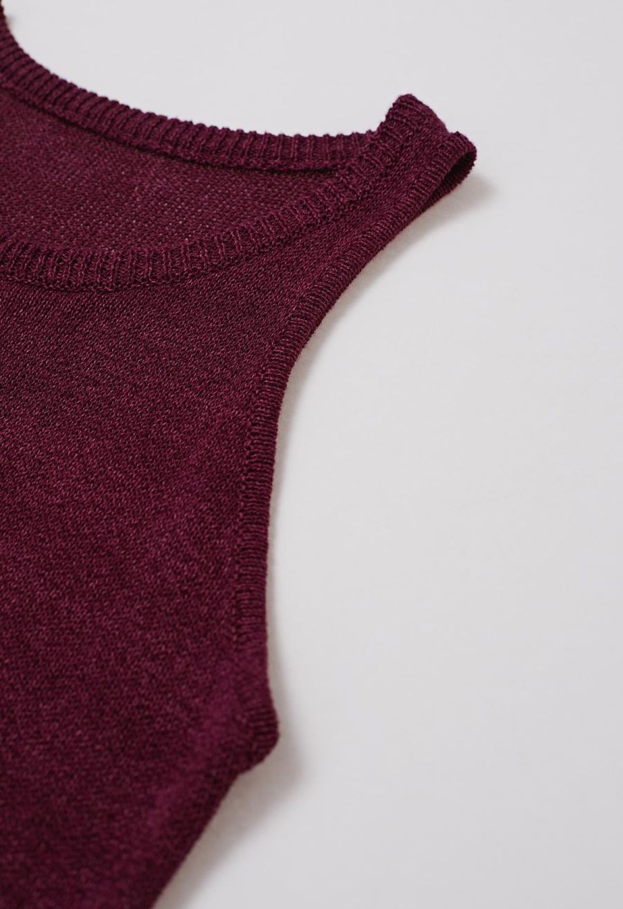Crew Neck Sleeveless Cotton Crop Top in Berry