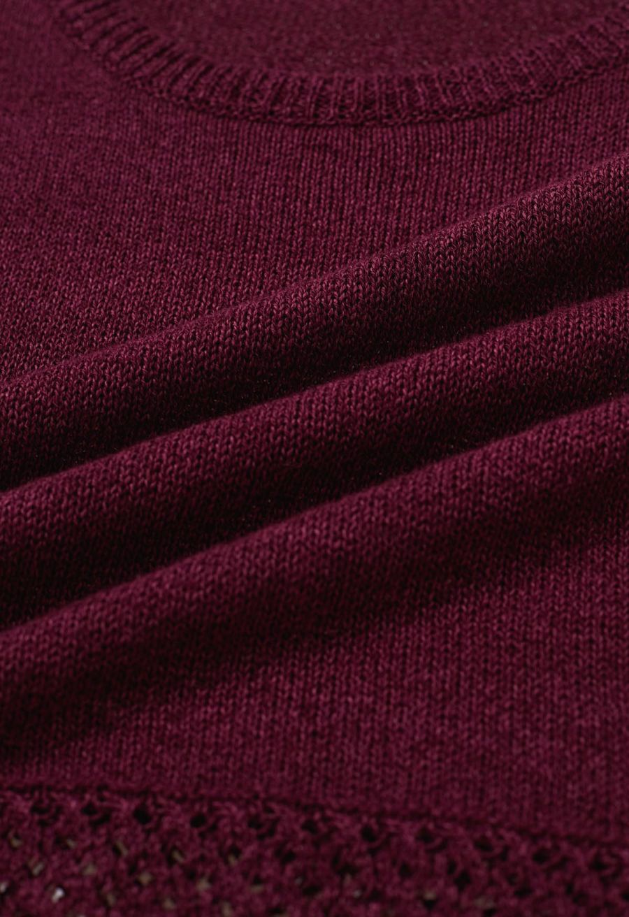 Crew Neck Sleeveless Cotton Crop Top in Berry