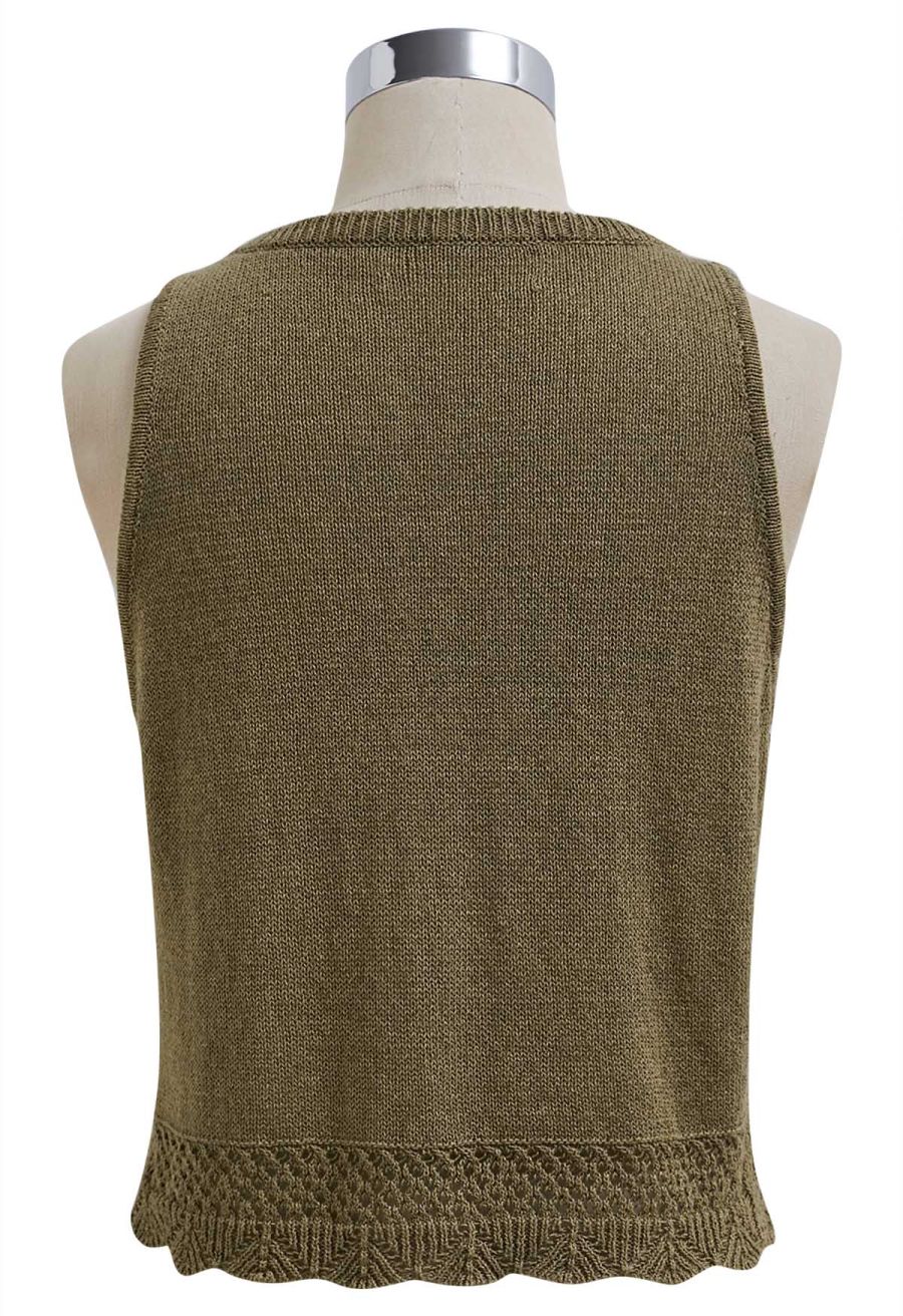 Crew Neck Sleeveless Cotton Crop Top in Olive