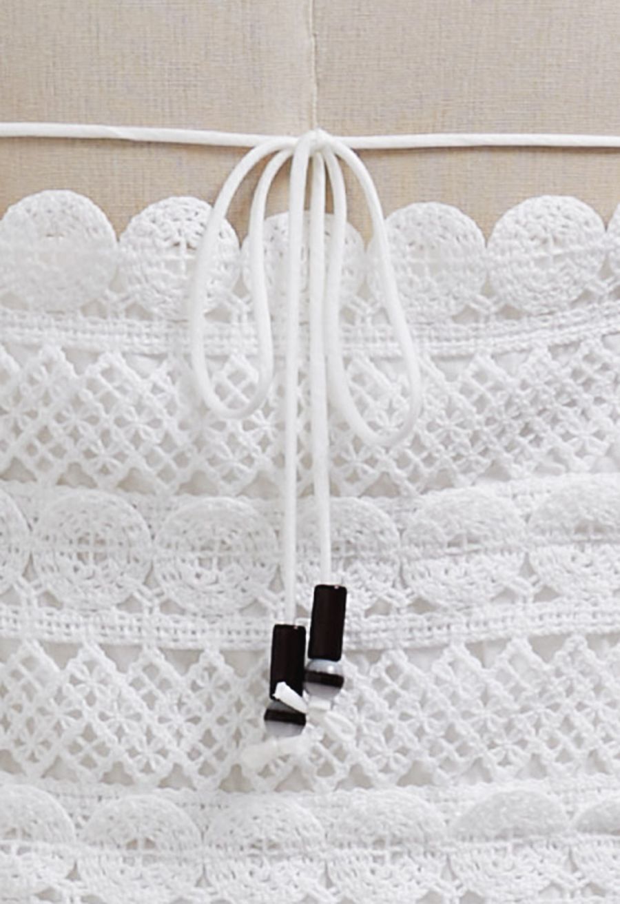 Lace Crochet Inserted Cami Midi Dress in White