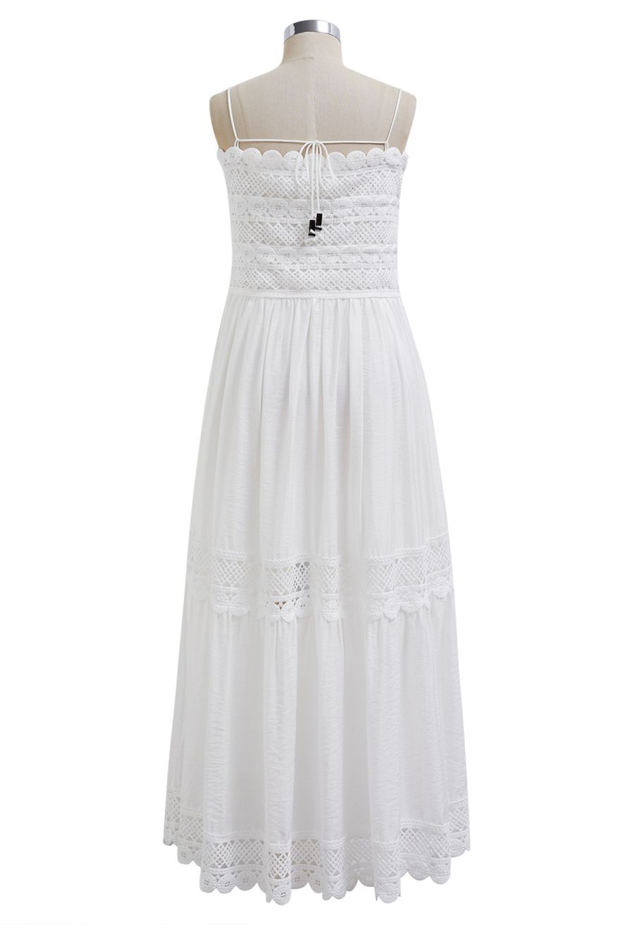 Lace Crochet Inserted Cami Midi Dress in White