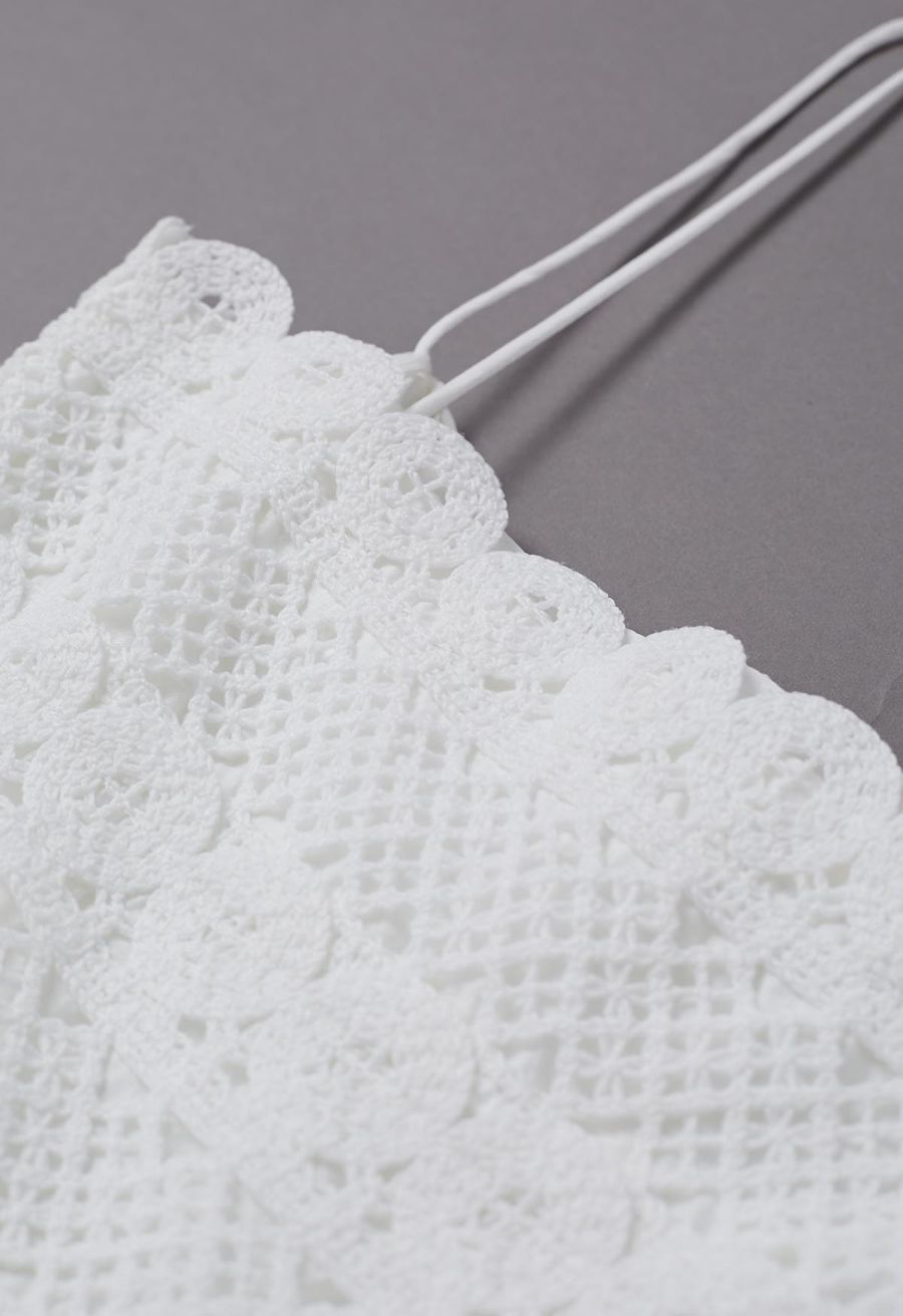 Lace Crochet Inserted Cami Midi Dress in White
