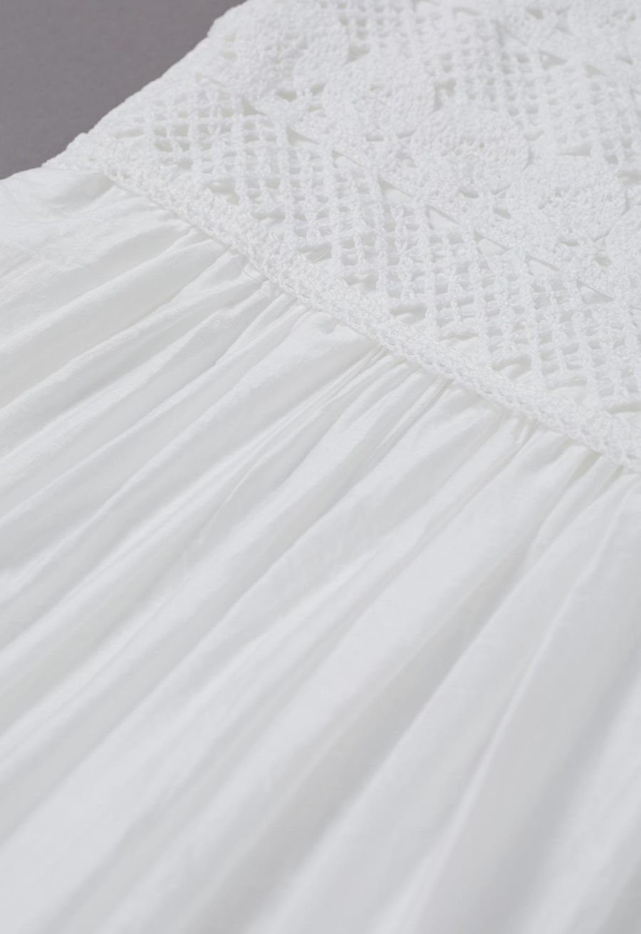 Lace Crochet Inserted Cami Midi Dress in White