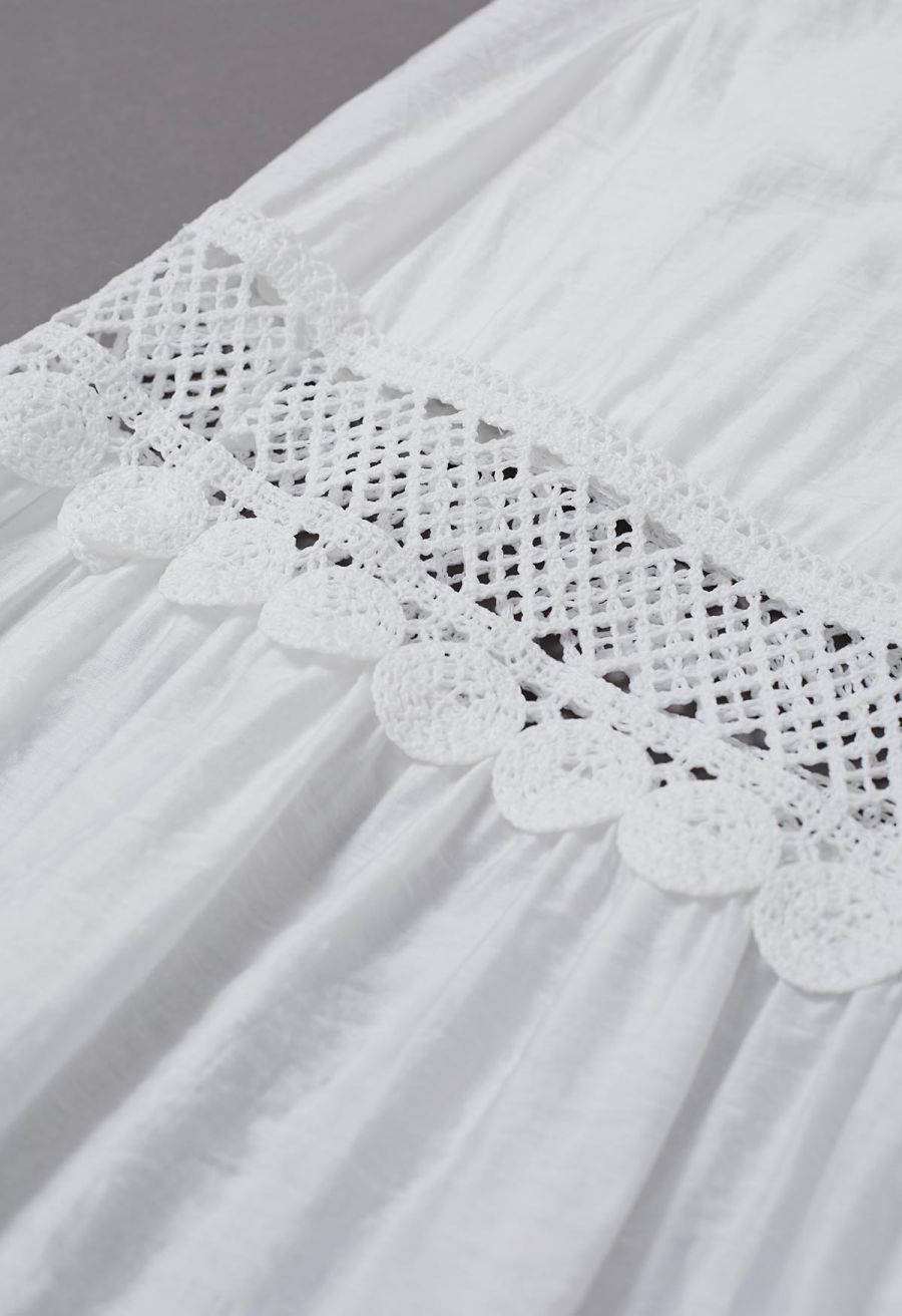 Lace Crochet Inserted Cami Midi Dress in White