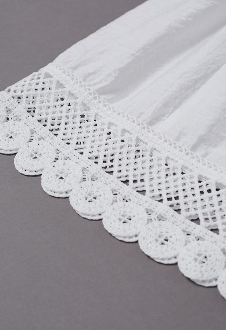Lace Crochet Inserted Cami Midi Dress in White