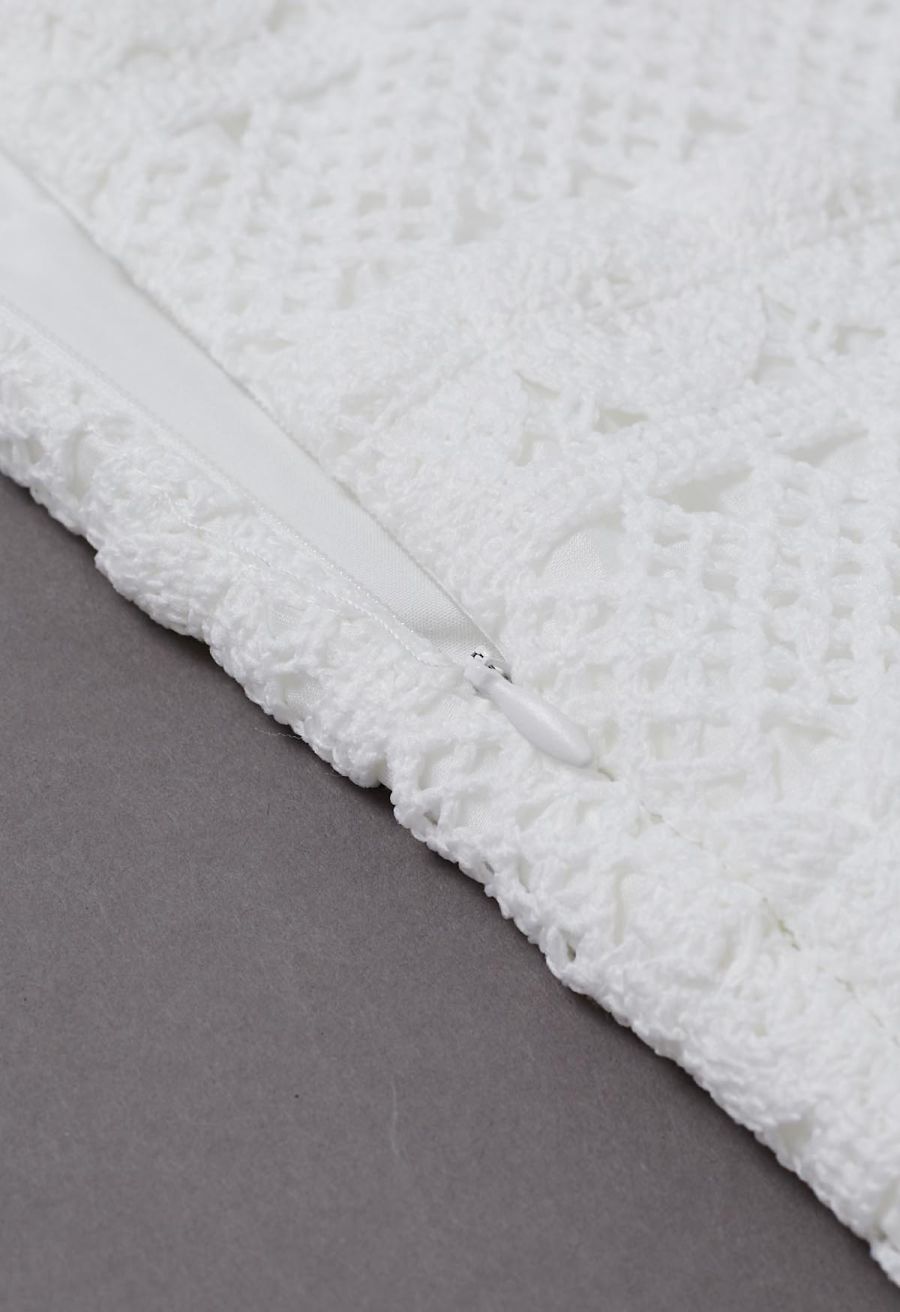 Lace Crochet Inserted Cami Midi Dress in White