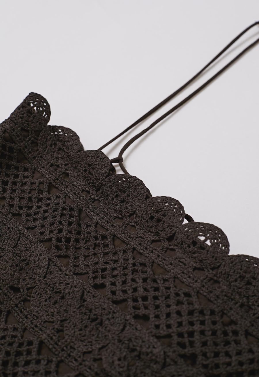 Lace Crochet Inserted Cami Midi Dress in Chocolate