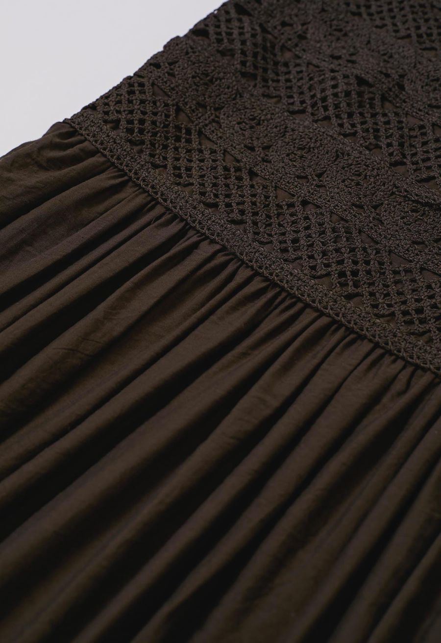 Lace Crochet Inserted Cami Midi Dress in Chocolate