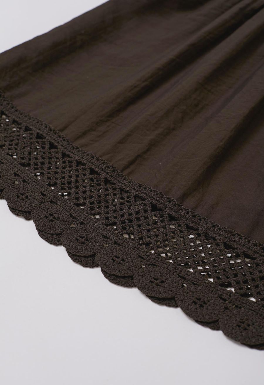 Lace Crochet Inserted Cami Midi Dress in Chocolate