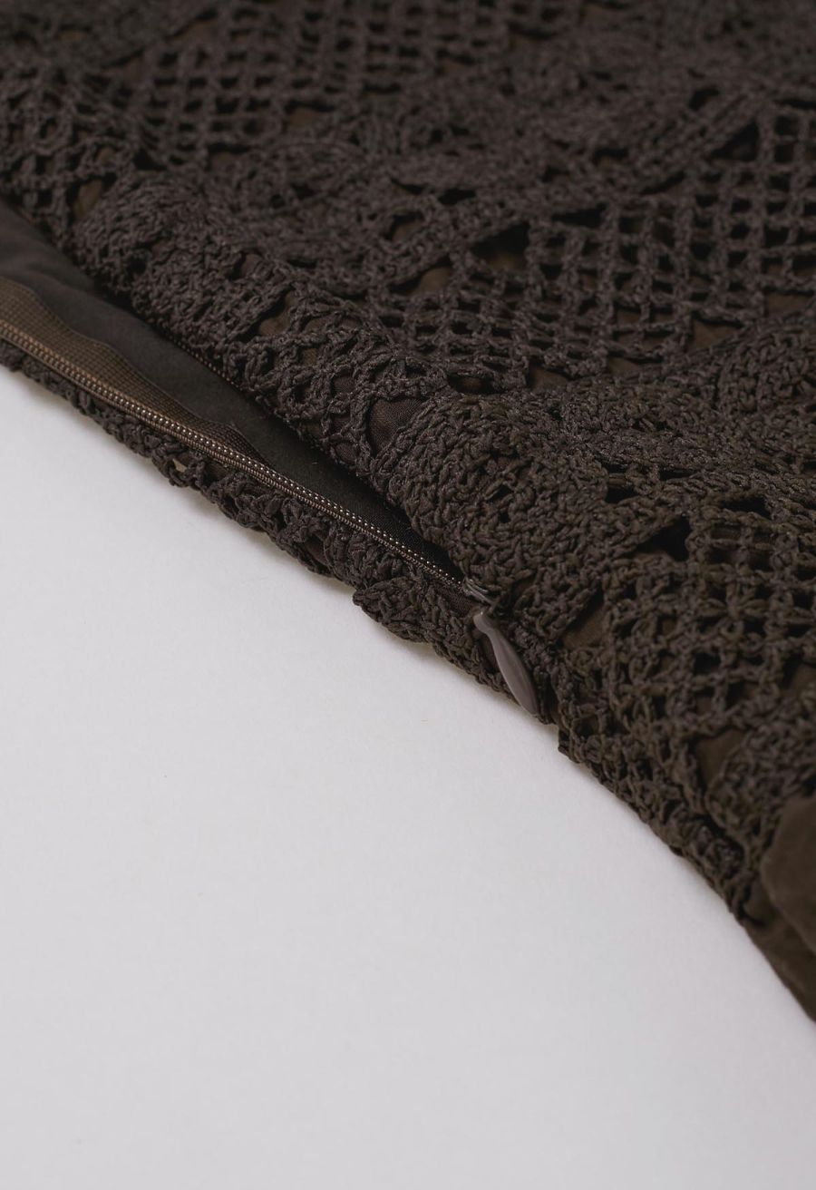 Lace Crochet Inserted Cami Midi Dress in Chocolate
