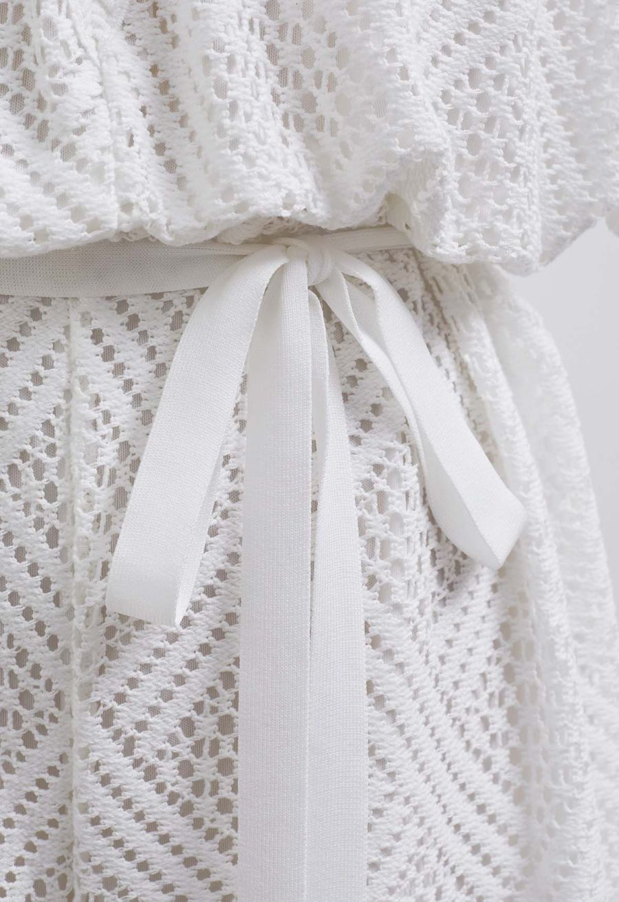 Deep V-Neck Eyelet Crochet Playsuit