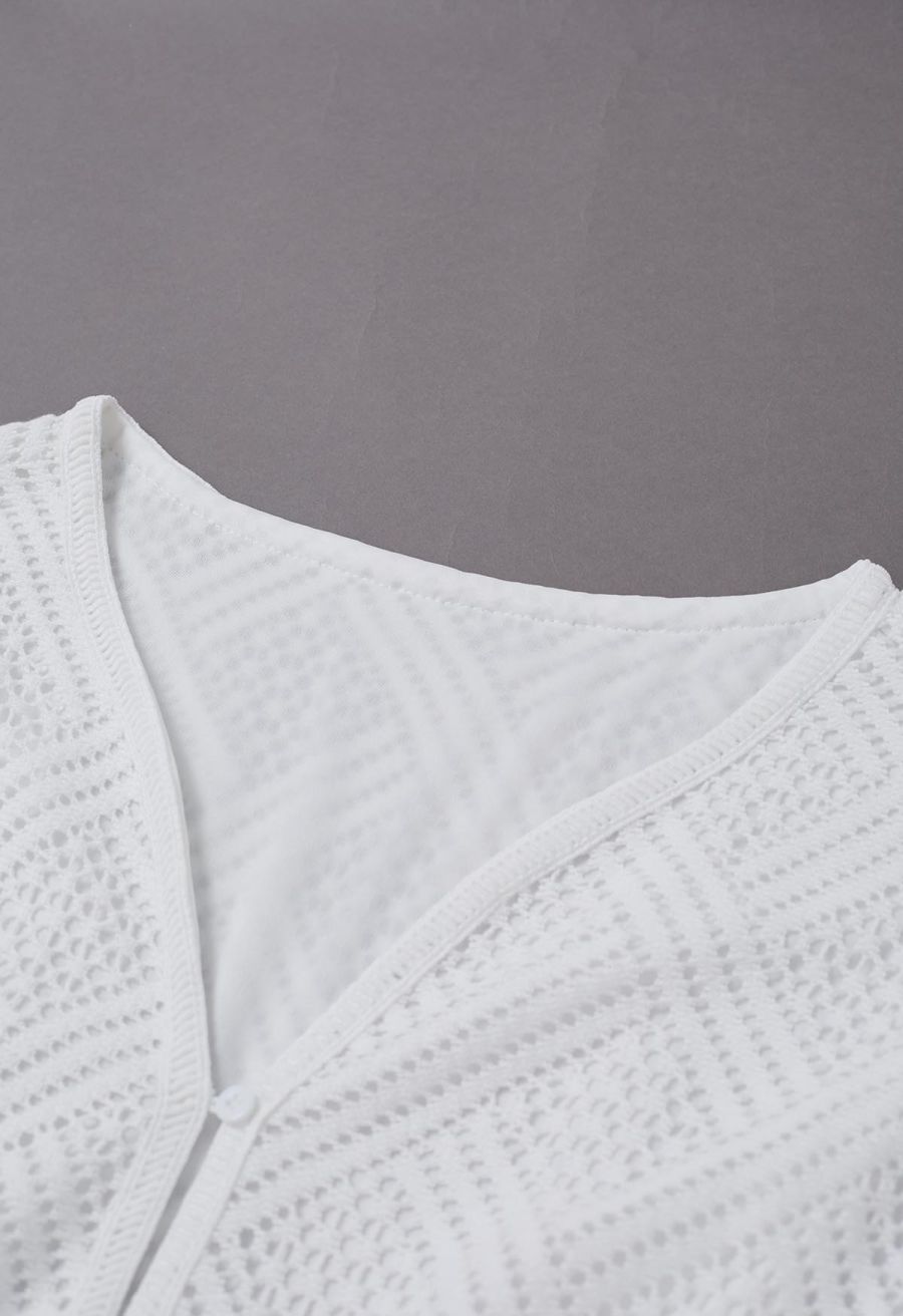 Deep V-Neck Eyelet Crochet Playsuit