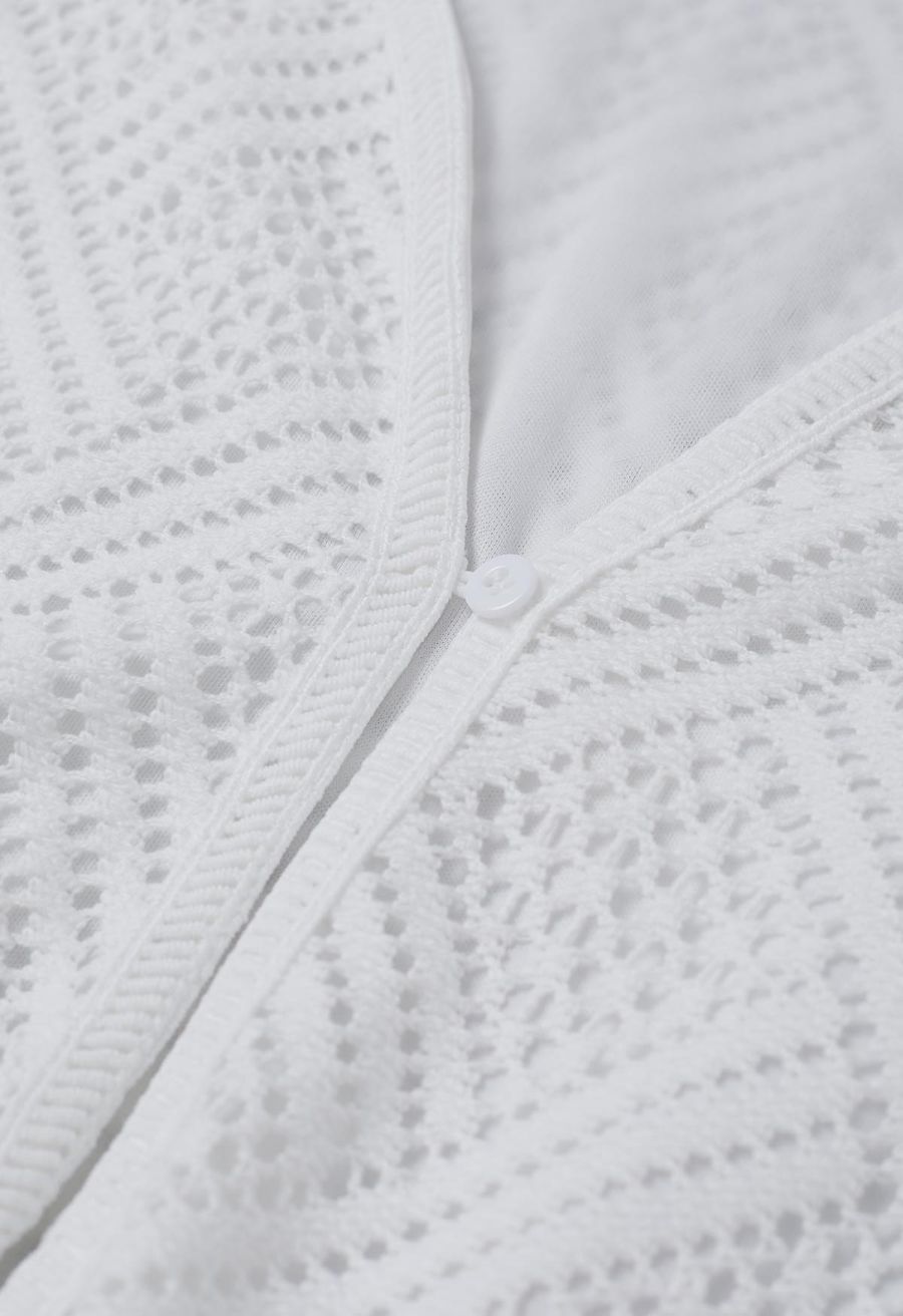 Deep V-Neck Eyelet Crochet Playsuit